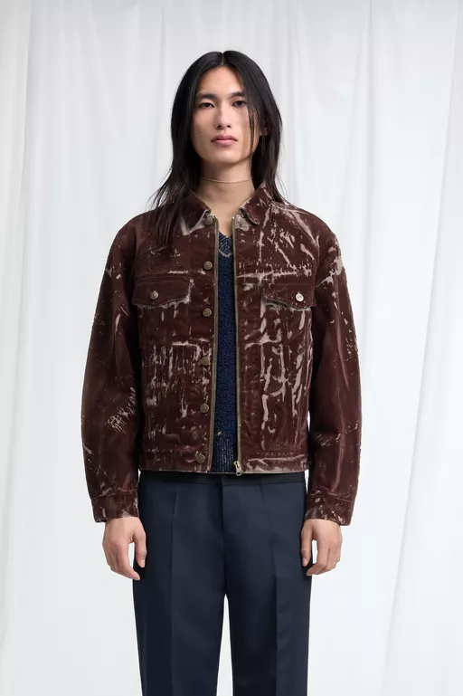 Flocked Denim Trucker Jacket - Jackets