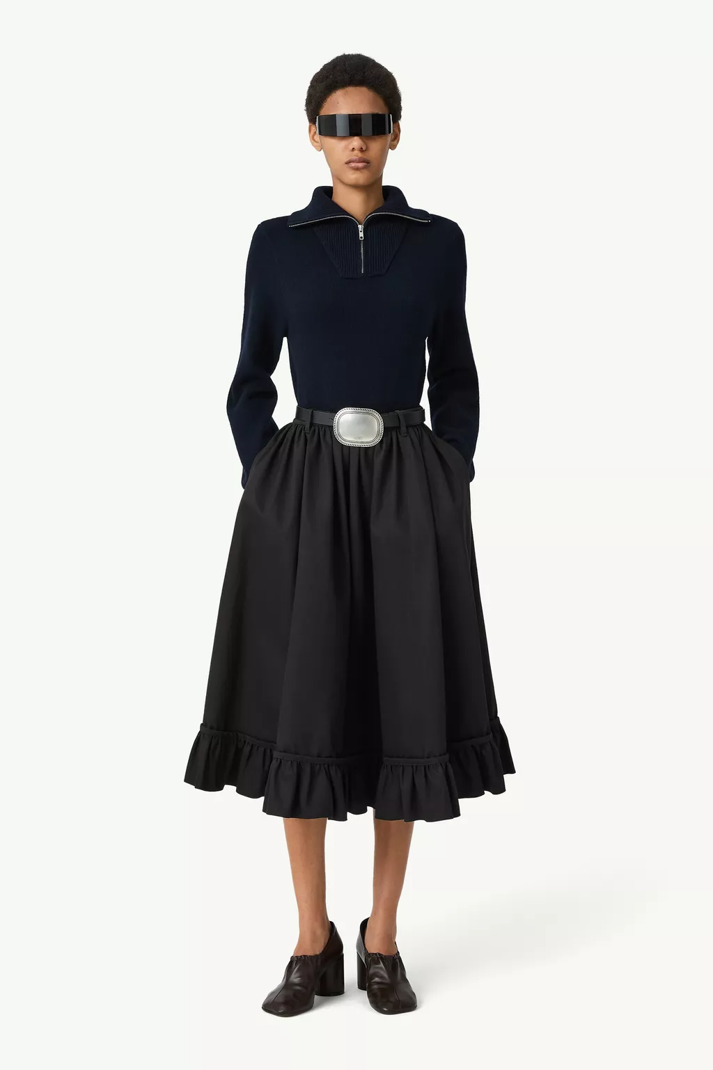 Blue Half-zip cropped knit top | MM6 Official