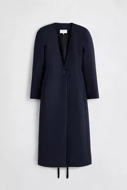Collarless Virgin Wool Coat - Coats