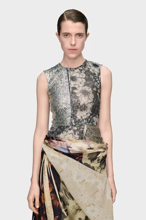Sequin Floral Top - Tops