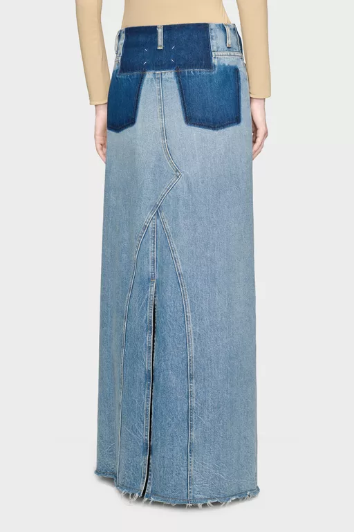 Two-Tone Denim Maxi Skirt - Long skirts