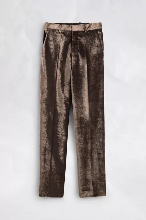 Velvet Wide-Leg Trousers - Pants