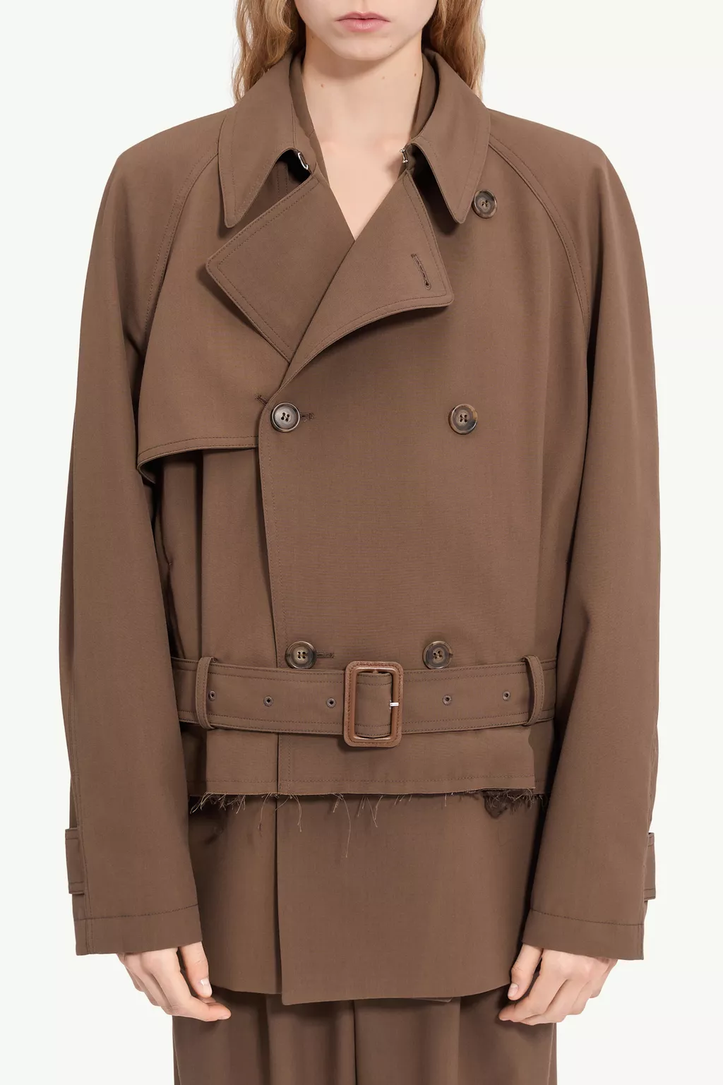 Brown Belted wool blend jacket | MM6 Official