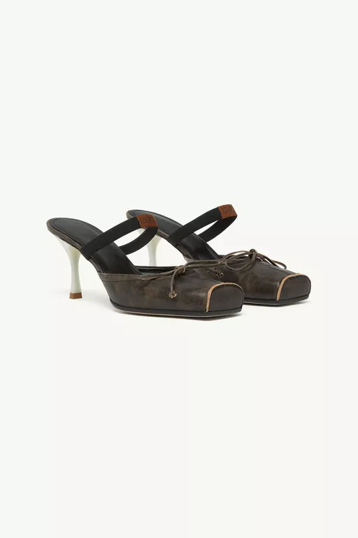 Square-toe leather ballerina mules - Slippers