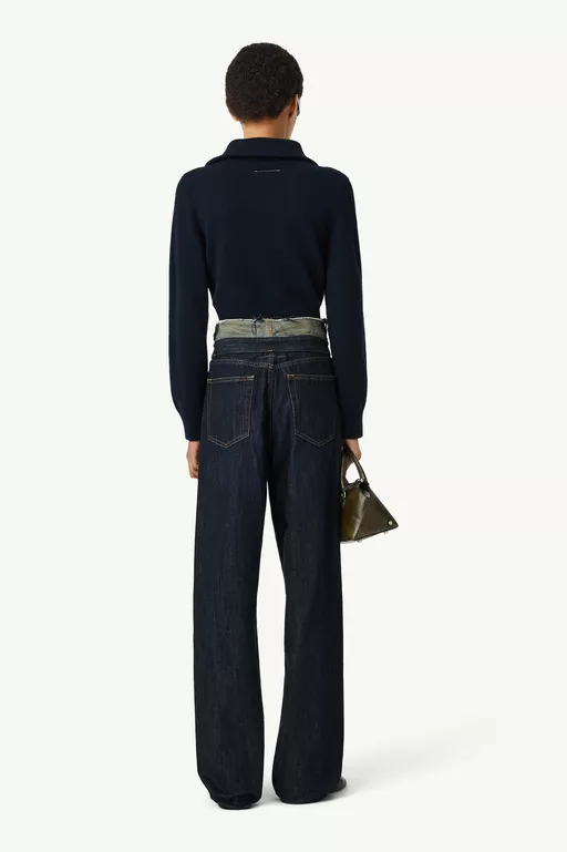 Raw edge waist denim jeans - Denim