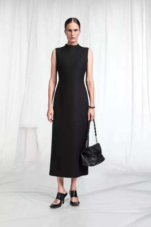 Mock-Neck Virgin Wool Maxi Dress - Midi Dress