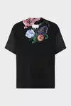 ブラック - フラワープリント コットンシルクTシャツ