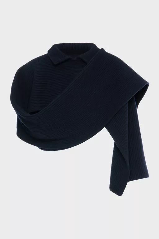 Ribbed wool scarf with collar - Scarves