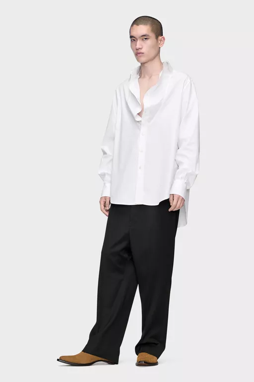 Folded Collar Cotton Shirt - Long-sleeved Shirt