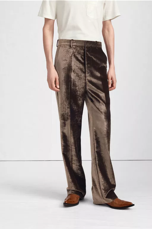 Velvet Wide-Leg Trousers - Pants