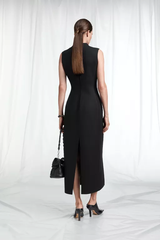 Mock-Neck Virgin Wool Maxi Dress - Midi Dress