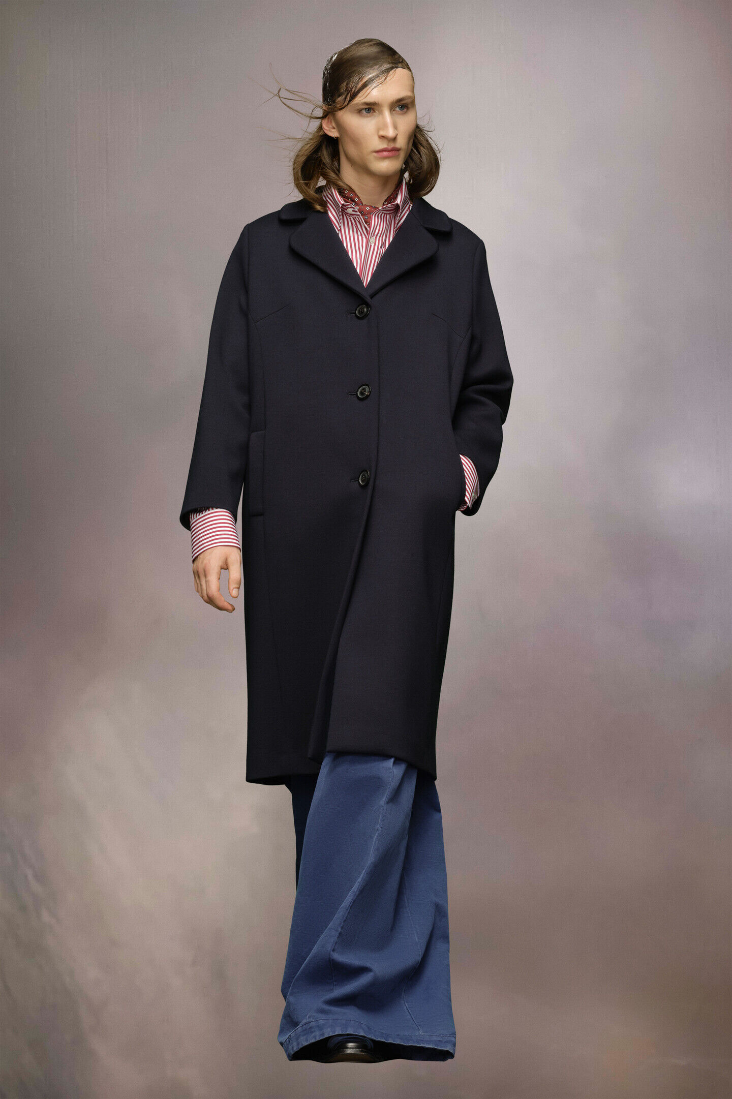 Maison Margiela Hooded Wool Coat With Rope Toggles in Navy Mens Clothing Coats Long coats and winter coats for Men Blue 