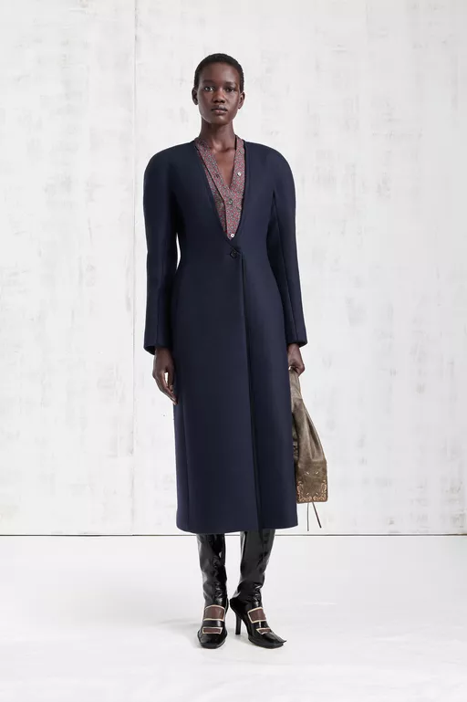 Collarless Virgin Wool Coat - Coats