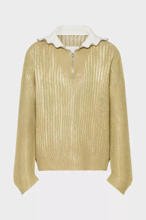 Zip-Neck Open-Knit Sweater - Knitwear
