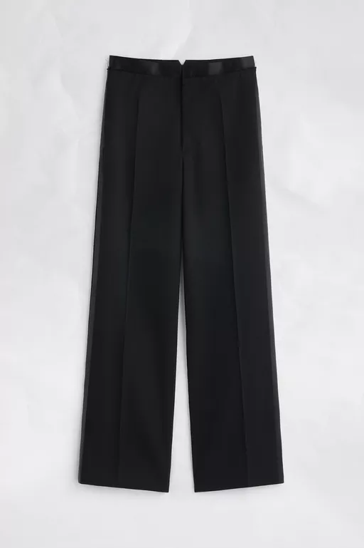 Satin-Waist Virgin Wool Tuxedo Trousers