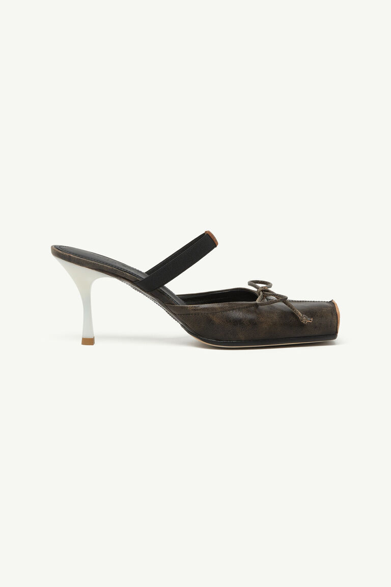 Square-toe leather ballerina mules - Slippers