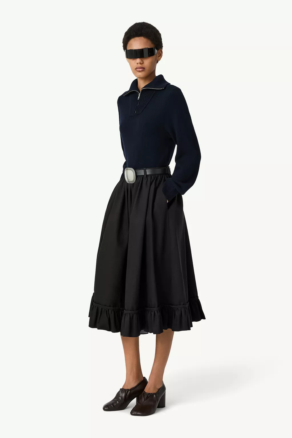 Blue Half-zip cropped knit top | MM6 Official