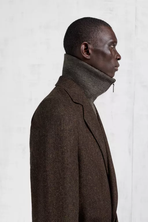 Belted Herringbone Wool Coat - Coats