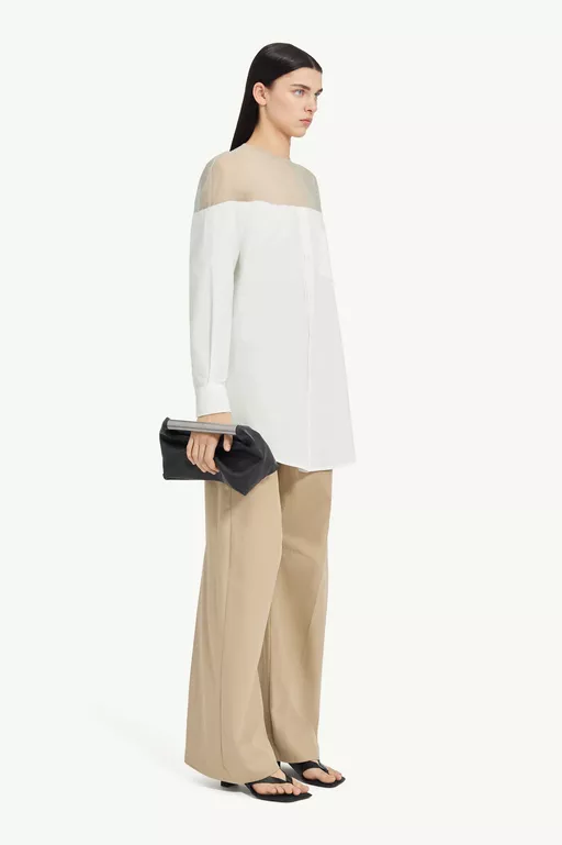 High-Cut Cotton Poplin Shirt - Short-sleeved Top