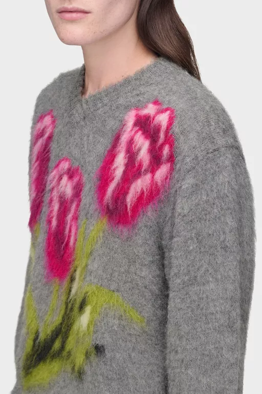 Flower Wool Sweater - V-neck