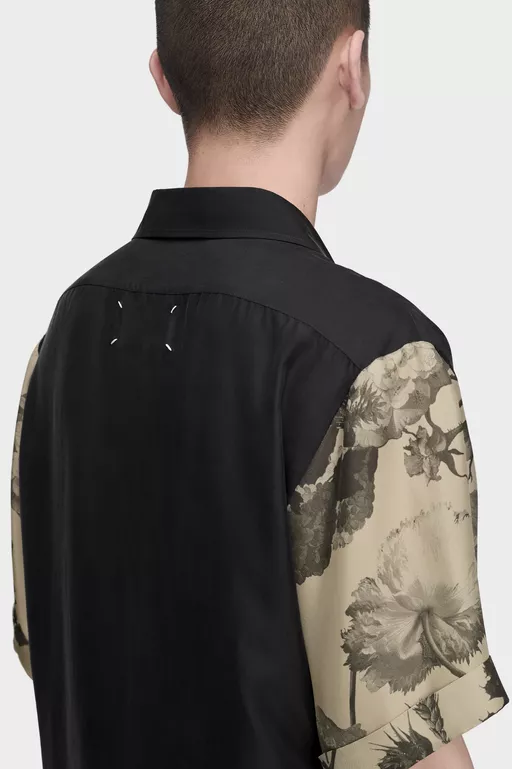 Floral Sleeve Silk Shirt - Short-sleeved Shirt