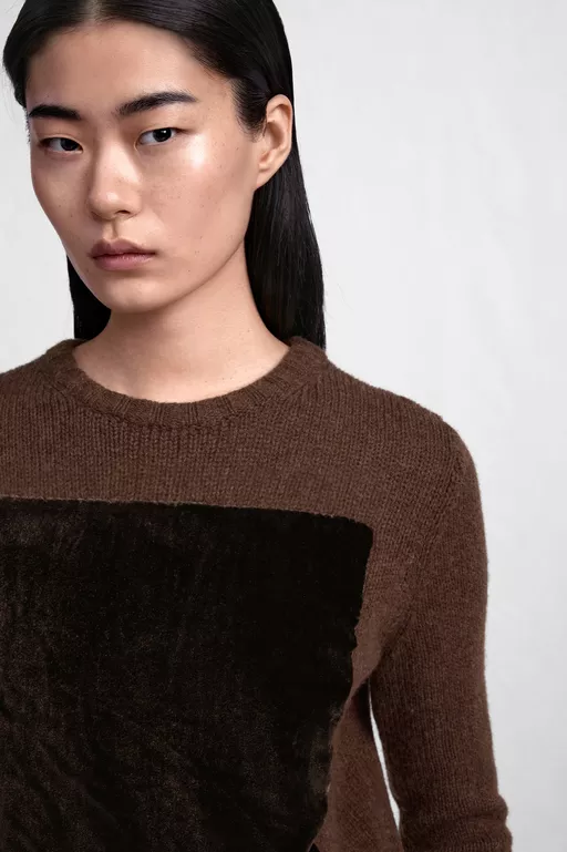 Velvet-Panel Wool Sweater - Knitwear