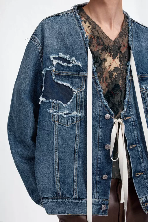 Distressed Assemblage Denim Jacket - Jackets