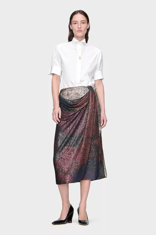 Printed Paillettes Draped Maxi Skirt - Long skirts