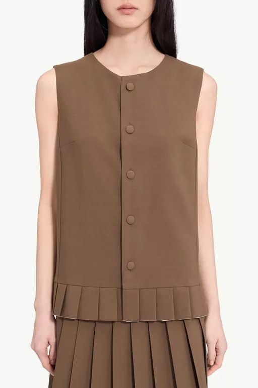 Pleated wool blend sleeveless top - Tops