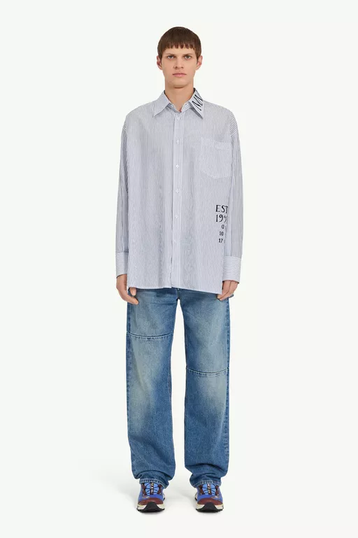 Asymmetric striped poplin shirt - Shirts