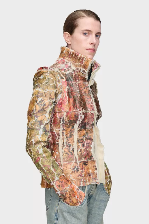 Fragmented Floral Zip-Up Jacket - Cardigan