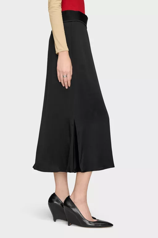 Washed Silk Satin Midi Skirt - Midi Skirts