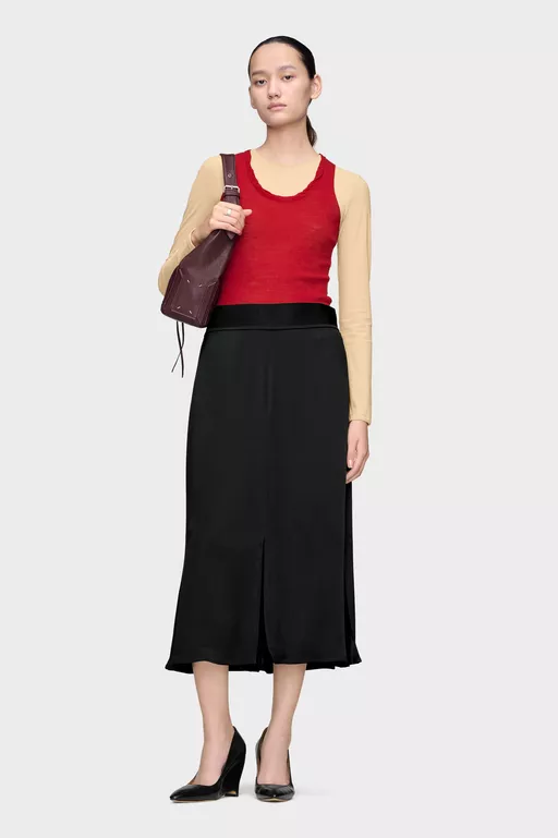 Washed Silk Satin Midi Skirt - Midi Skirts