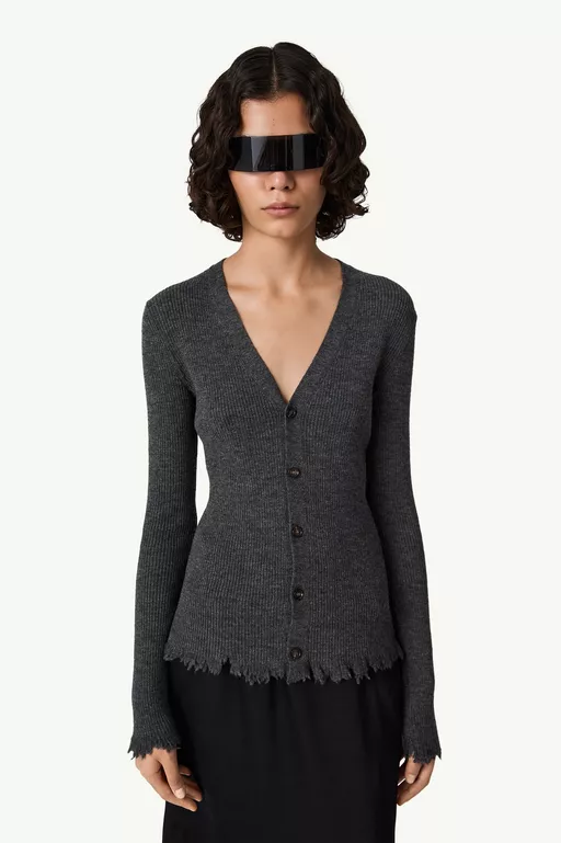 Distressed hem knit cardigan - Overalls