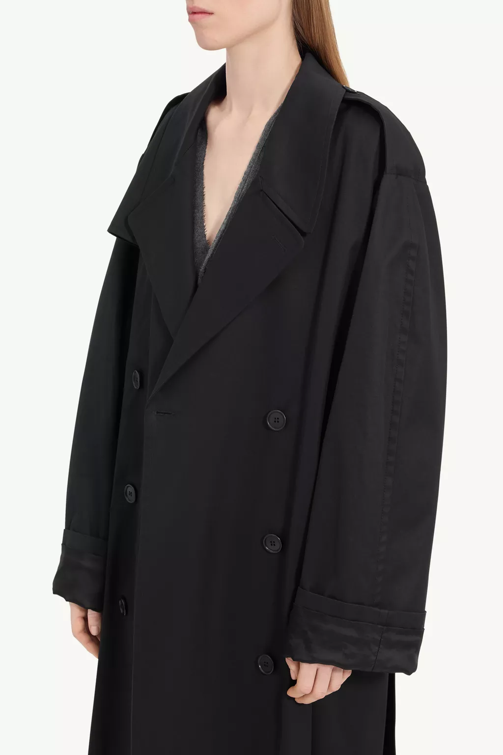 MM6 メゾンマルジェラ ガウンコートラップコート ブラック 38 Black Cotton trench coat | MM6 Official