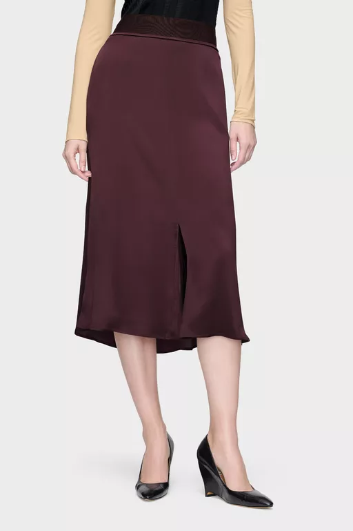 Washed Silk Satin Midi Skirt - Midi Skirts