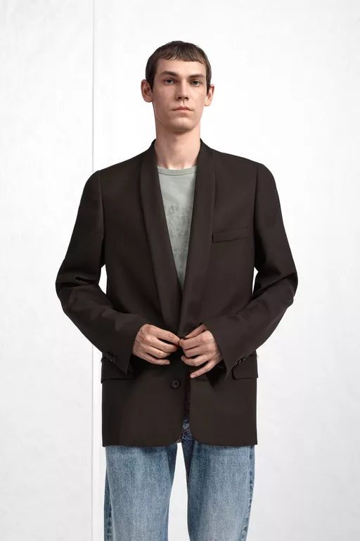 Minimal Collar Wool Blazer - Jackets