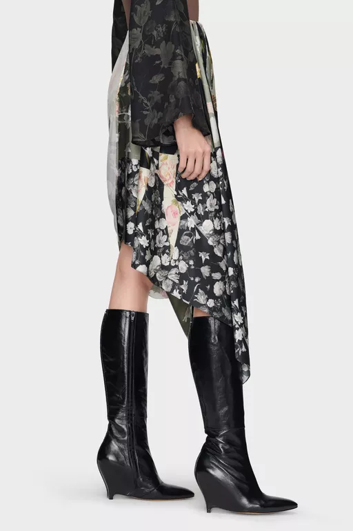 Silk Floral Draped Skirt - Midi Skirts