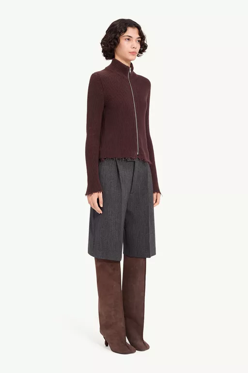 Ribbed Cotton Zip Cardigan - Jackets