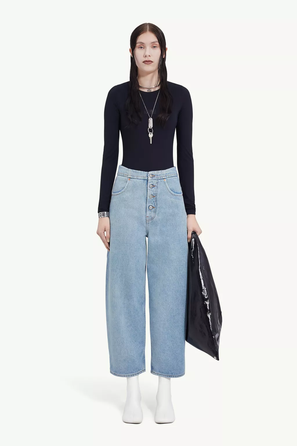 Blue Mid-rise cropped jeans | MM6 Official