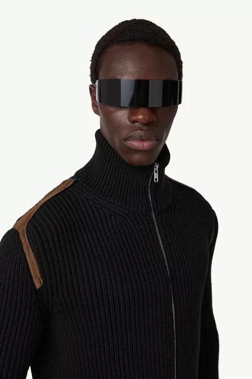 Contrast shoulder knit zip-up jacket - Jackets