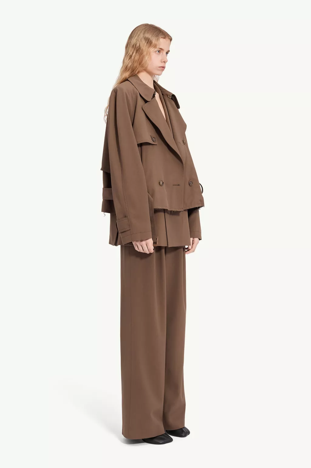 Brown Belted wool blend jacket | MM6 Official