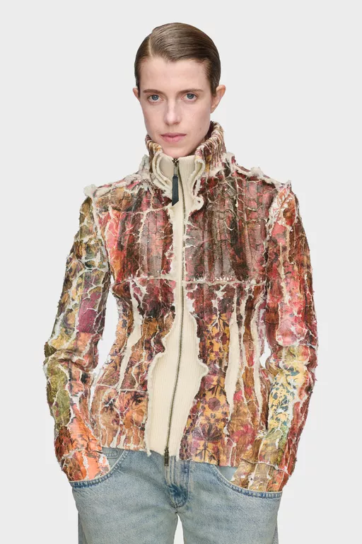 Fragmented Floral Zip-Up Jacket - Cardigan
