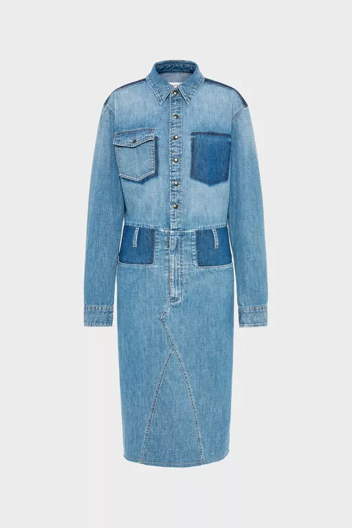 Denim Midi Shirt Dress - Midi Dress