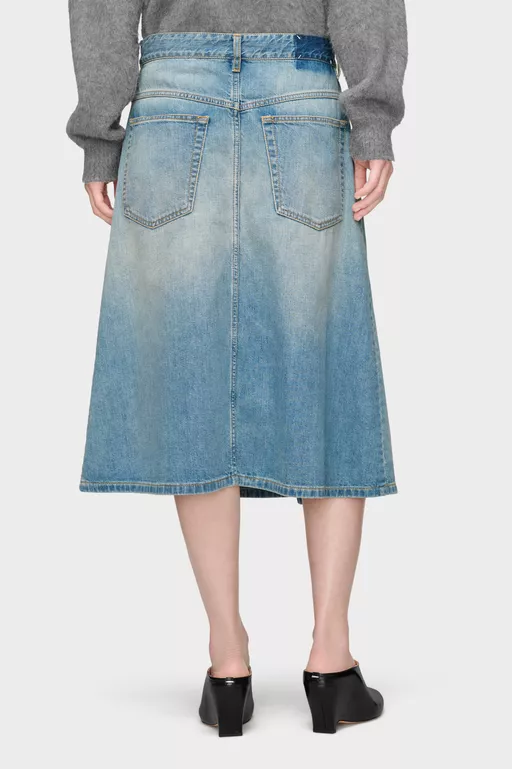 Wrap Denim Midi Skirt - Midi Skirts