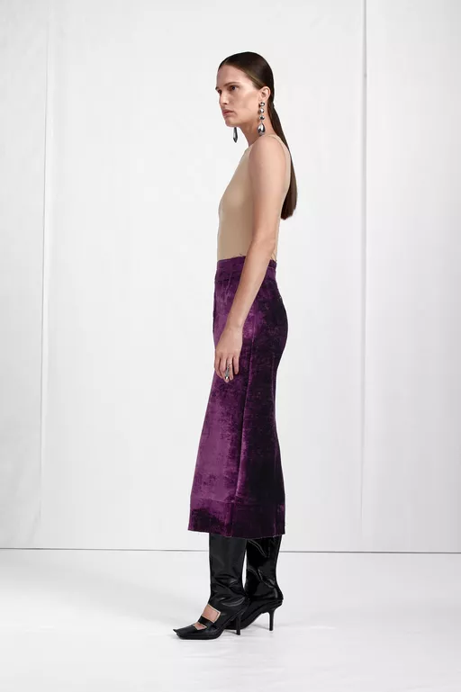 Button-Front Velvet Midi Skirt - Midi Skirts