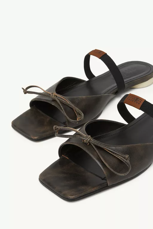 Bow-detailed leather slingback shoes - Sandals