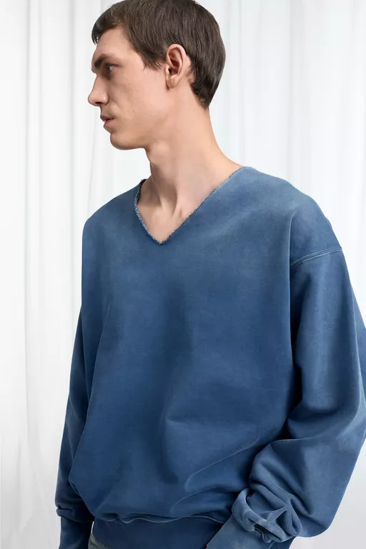 Washed V-Neck Cotton Sweatshirt - Sweatshirts
