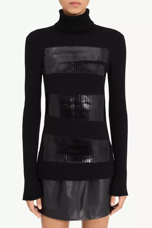 Taped wool turtleneck dress - Knitwear