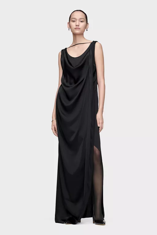 Satin Draped Maxi Dress - Maxi Dress